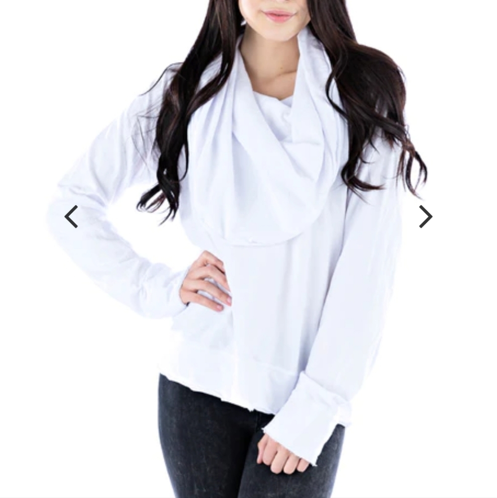 LVR Womens Activewear Pullover Cowl White Sweater USA Made Organic Medium